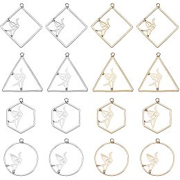 OLYCRAFT 16Pcs Alloy Hollow Pendants Hexagon with Paper Crane Mixed Color Alloy Open Bezel Charms for Resin Jewelry Making 25.5~37.5x20~33.5x1~1.5mm