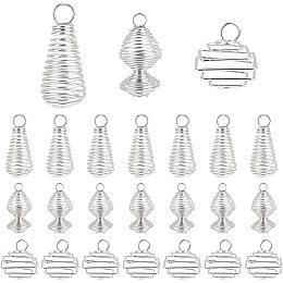 PandaHall Elite 60pcs Spiral Bead Cage Pendants 3 Styles Stone Crystal Necklace Holder Charms Alloy Teardrop Square Round Dangle Charms for Earrings Bracelets Necklaces DIY Jewelry Crafts Making