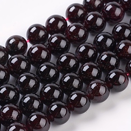 Honeyhandy Gemstone Beads Strands, Natural Garnet, Round, 10mm, Hole: 1mm, about 19pcs/strand, 8 inch