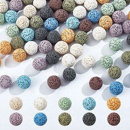 Nbeads 80Pcs 10 Colors Unwaxed Natural Lava Rock Beads, for Perfume Essential Oil Beads, Aromatherapy Beads, Dyed, Round, No Hole, Mixed Color, 12mm, 8pcs/color