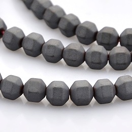 Honeyhandy Frosted Electroplate Non-magnetic Synthetic Hematite Faceted Round Beads Strands, Black Plated, 4x4mm, Hole: 1mm, about 100pcs/strand, 15.7 inch