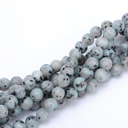 Honeyhandy Natural Sesame Jasper/Kiwi Jasper Bead Strands, Round, 6mm, Hole: 1mm, about 58~62pcs/strand, 14.96 inch(38cm)