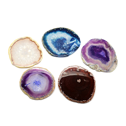 Honeyhandy Druzy Natural Brazilian Agate Slice Display Decorations, Dyed, Mixed Color, 64~105x60~100x5~6mm