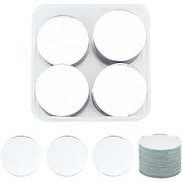 SUPERFINDINGS 60Pcs 50x1mm Small Circle Mirror Tiles White Mini Flat Round Glass Mirror for Arts Crafts Projects Traveling Framing Decoration