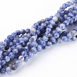 Honeyhandy Gemstone Beads, Natural Blue Spot Jasper, Round, Cornflower Blue, 6mm, Hole: 0.8mm, about 59pcs/strand, 15 inch