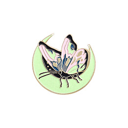 Honeyhandy Creative Zinc Alloy Luminous Brooches, Enamel Lapel Pin, Butterfly, Golden, Lawn Green, 28x30mm, Pin: 1mm