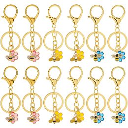 NBEADS 12 Pcs Bee Honeycomb Keychains, Alloy Enamel Pendants Keychains Alloy Split Keychain Accessories for Car Bag Purse Wallet Phone Decoration Graduation Gift