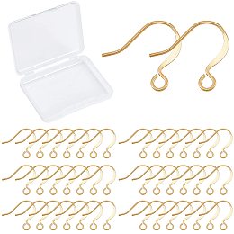 CREATCABIN 18K Gold Plated Earring Hooks 1 Box 200pcs Coil and Ball Dangle Ear Wires Fish Hooks Brass Flat Earring Making Kit Supplies for DIY Earring Jewellery Making 16 x 14mm