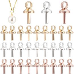 PandaHall Elite 120pcs 3 Styles Eye Pin Peg Bail, Brass Cup Peg Bail Pin with Bail Eye Pin Bail Clasps Jewelry Connector for Half-drilled Beads Charms DIY Pendants Jewelry Making, Golden/Silver/Rose Gold