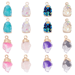 SUPERFINDINGS 16Pcs 8 Colors Druzy Resin Pendants Nuggets Imitation Quartz Charms Teardrop Necklace Charm with Light Gold Iron Findings for Jewelry Craft Making