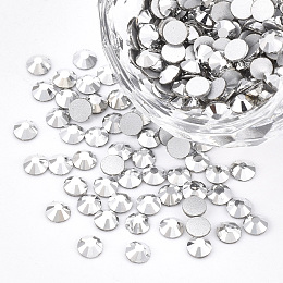 Honeyhandy Glass Flat Back Rhinestone Cabochons, Back Plated, Faceted Half Round, Jet Metallic Silver, SS20, 4.6~4.8x2mm, about 1440pcs/bag