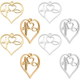 UNICRAFTALE 8pcs 2 Colors Hollow Heart with Heartbeat Pendants Stainless Steel Charm Valentine’s Day Love Heart Charm for Jewelry Making 22x23x1.6mm