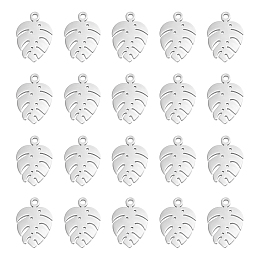 Unicraftale 304 Stainless Steel Charms, Tropical Leaf Charms, Monstera Leaf, Stainless Steel Color, 13x9x1mm, Hole: 1mm, 30pcs/box