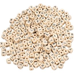 Pandahall Elite 1060pcs 10mm Alphabet Wooden Beads Natural Color Square Wooden Beads Wooden Loose Beads with Initial Letter for Jeweley Making and DIY Projects