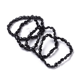 Honeyhandy Natural Black Tourmaline Bead Stretch Bracelets, Tumbled Stone, Nuggets, 2~2-1/4 inch(5.2~5.6cm), Bead: 7~13x6~10mm