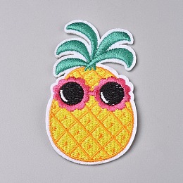 Honeyhandy Computerized Embroidery Cloth Iron on/Sew on Patches, Costume Accessories, Appliques, for Backpacks, Clothes, Pineapple, Gold, 78x46.5x1.5mm