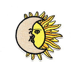 Honeyhandy Computerized Embroidery Cloth Iron on/Sew on Patches, Costume Accessories, Appliques, Moon with Sun, Colorful, 70x69mm