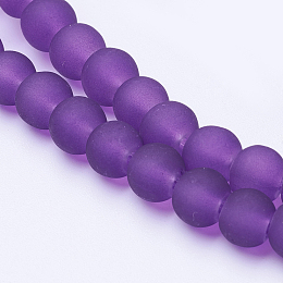 Honeyhandy Purple Frosted Round Transparent Glass Bead Strands, 6mm, Hole: 1.3~1.6mm, about 140pcs/strand, 31.4 inch