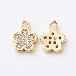 Honeyhandy Brass Cubic Zirconia Charms, Flower, Clear, Real 18K Gold Plated, 9x7x1.5mm, Hole: 1mm