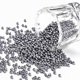 FGB 11/0 Baking Paint Glass Seed Beads, Round, Silver, 2.3x1.5mm, Hole: 1mm, about 5300pcs/50g