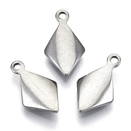 Honeyhandy 201 Stainless Steel Charms, Laser Cut, Rhombus, Stainless Steel Color, 14x8x2mm, Hole: 1.2mm