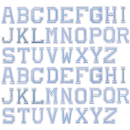 Gorgecraft Computerized Embroidery Cloth Iron On Patches, Costume Accessories, Appliques, Alphabet, Letter A~Z, Light Sky Blue, 47.5~51x15~39.5x1.5mm, 26pcs/set, 2sets/bag