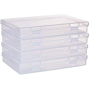 BENECREAT 4 Pack 6.7x4.13x1 Inches Large Clear Plastic Box Container Clear Storage Organizer with Hinged Lid for Small Craft Accessories Office Supplies Clips