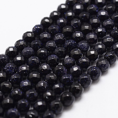 Arricraft Synthetic Blue Goldstone Beads Strands, Faceted, Round, 4mm, Hole: 1mm, about 93pcs/strand, 14.9 inches~15.1 inches