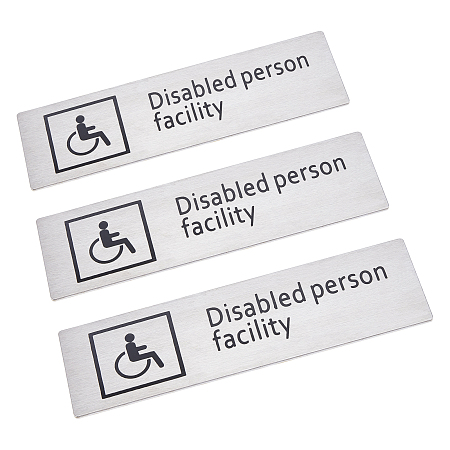 GORGECRAFT 430 Stainless Steel Sign Stickers, with Double Sided Adhesive Tape, for Wall Door Accessories Sign, Rectangle with Disabled Person Facility, Stainless Steel Color, 5x17.15x0.2cm, 3pcs