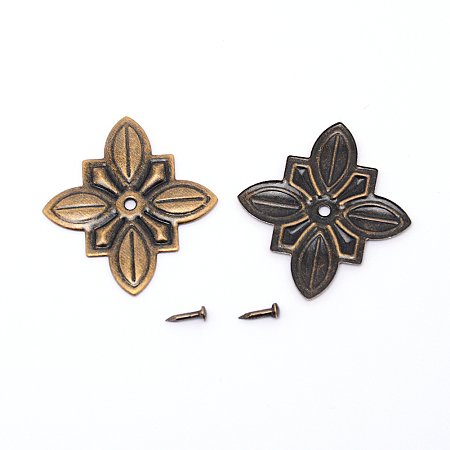 AHANDMAKER Iron Beads, with Iron Screws, Plum Blossom, Antique Bronze, 29.5x27x1mm, Hole: 1.5mm; Screws: 6.5x2.5mm, Pin: 1mm, 50sets/box