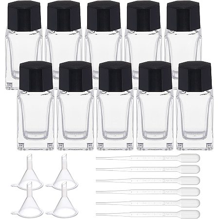BENECREAT 10Pcs 20ml Glass Inkwell Jars with Black Caps, 6Pcs 2ml Plastic Droppers, 4Pcs Plastic Funnels for Ink Liquid