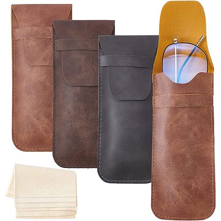NBEADS 6 Sets Portable Leather Glasses Case, 6 Pcs PU Leather Soft Sunglasses Pouch with 6 pcs Flap Reading Glasses Bag Slip In Glasses Case Day Glasses Pouch with Cleaning Cloth for Travel, 6.8x2.7