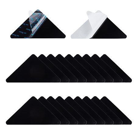 GLOBLELAND 20 Pcs Triangle Rug Gripper Black Adhesive Non-Slip Carpet Fixing Floor Stickers to Keep Rug in Place on Carpet,Reusable Rug Corners to Hold Rug Down for Mats