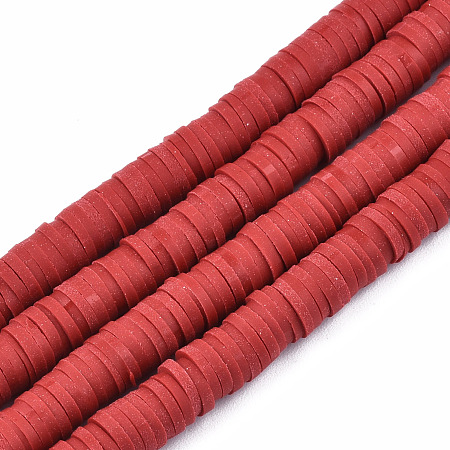 Honeyhandy Handmade Polymer Clay Beads Strands, for DIY Jewelry Crafts Supplies, Heishi Beads, Disc/Flat Round, Indian Red, 6x0.5~1mm, Hole: 1.8mm, about 290~320pcs/strand, 15.75 inch~16.14 inch(40~41cm)