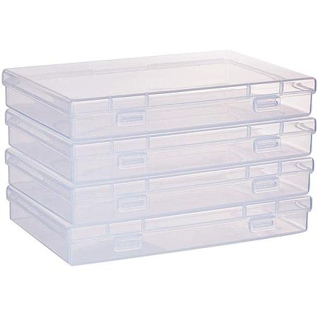 BENECREAT 4 Pack 6.7x4.13x1 Inches Large Clear Plastic Box Container Clear Storage Organizer with Hinged Lid for Small Craft Accessories Office Supplies Clips