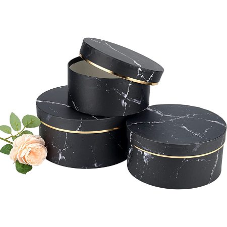 BENECREAT Marble Pattern Round Gift Box, 3 sets Jewelry Gift Box with Lid, Cardboard Favor Box for Bridesmaids, Crafting, Jewelry
