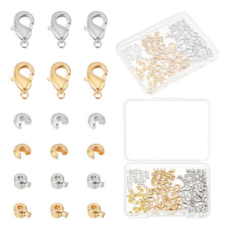 ARRICRAFT DIY Jewelry Making Finding Kit, Including Rondelle Brass Crimp Beads & Crimp Beads Covers & Lobster Claw Clasps, Mixed Color, 120Pcs/box