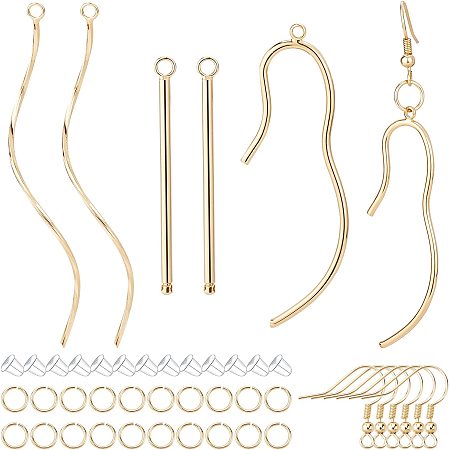 BENECREAT 58Pcs DIY Dangle Earring Making Kits, Include Brass Earring Hooks, 3 Style Ear wire with Curve dangles Pendants, Jump Rings, Plastic Ear Nuts