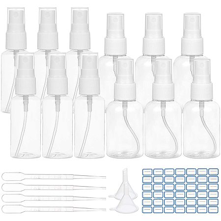 BENECREAT 20 Packs 1oz/1.7oz Clear Plastic Fine Mist Spray Bottle Travel Bottle with 10 Droppers, 2 Funnels and 1 Label for Toiletries and Cleaning Liquid