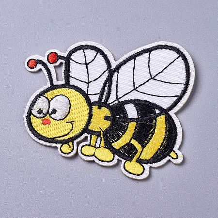 Honeyhandy Computerized Embroidery Cloth Iron on/Sew on Patches, Costume Accessories, Appliques, Bees, Yellow, 62.5x72.5x1.5mm