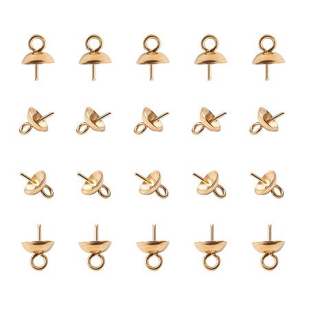 ARRICRAFT 50pcs 304 Stainless Steel Cup Pearl Bail Pin Pendants for Half-drilled Beads Jewelry Making, Golden