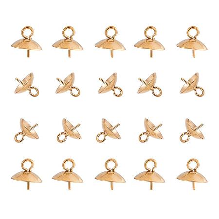 ARRICRAFT Elite 40 pcs 304 Stainless Steel Cup Pearl Bail Pin Pendants for Half-drilled Beads Jewelry Making, Golden