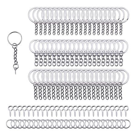 PandaHall Elite 340pcs Keychain Findings Including 100 pcs 4 Styles 20/25/28/30mm Keychain Rings with Chain, 120 pcs Screw Eye Pins, 120 pcs 8mm Open Jump Rings for DIY Craft Jewelry Making Supplies