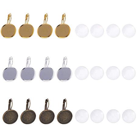 PH PandaHall 30pcs Leverback Earring Bezel Tray Earring Settings with 30pcs 18mm Clear Glass Cabochons Settings for DIY Earring Making (Silver, Gold, Antique Bronze, 30 Sets Totally)