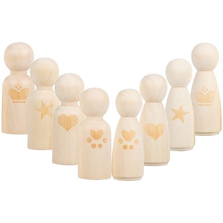 PandaHall Elite 16 pcs 8 Styles Unfinished Wood Peg Doll Bodies Wooden People Decorations for Paint Stain Ornament Decorations Arts and Crafts, Male and Female