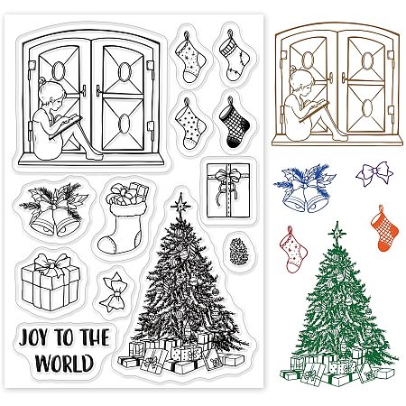 GLOBLELAND Christmas Trees and Gifts Pattern Silicone Clear Stamps with Christmas Stockings for Cards Making DIY Scrapbooking Photo Album Decoration Paper Craft,6.3x4.3 Inches