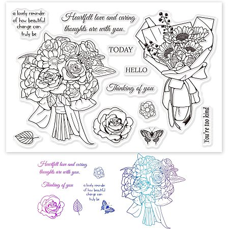 GLOBLELAND Flower Bouquet Silicone Clear Stamps Rose Sunflower Butterfly Transparent Stamps for Birthday Valentine's Day Cards Making DIY Scrapbooking Photo Album Decoration Paper Craft