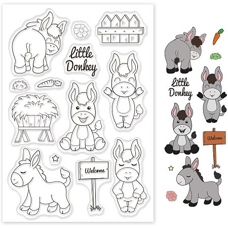 GLOBLELAND Donkey Silicone Clear Stamps Animals Transparent Stamps for Birthday Valentine's Day Party Cards Making DIY Scrapbooking Photo Album Decoration Paper Craft