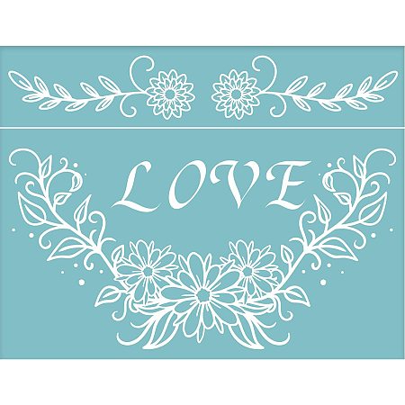 OLYCRAFT Self-Adhesive Silk Screen Printing Stencil Reusable Pattern Stencils Flower with Love for Painting on Wood Fabric T-Shirt Wall and Home Decorations-11x8 Inch