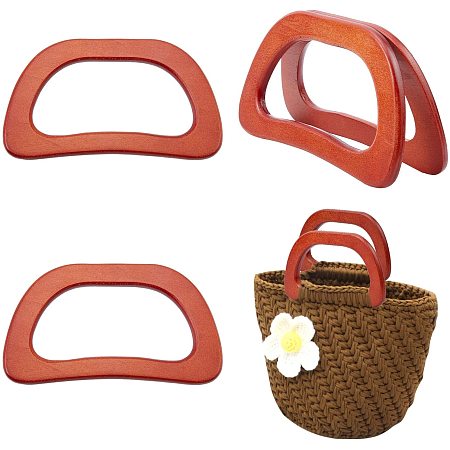 WADORN 4pcs Wooden Purse Handle, 4.3 inch Wooden Bag D-Shape Handles Wooden Handbag Handles Replacement Handmade Bag Handles Replacement Accessories for Beach Bag Straw Bag Crochet Bag (Brown)